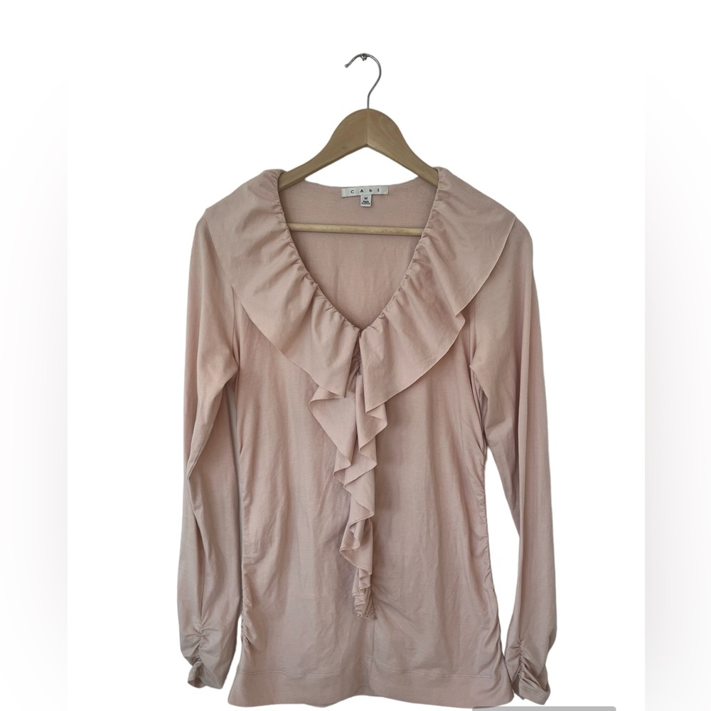 CAbi blush pink ruffled ruched top, size medium